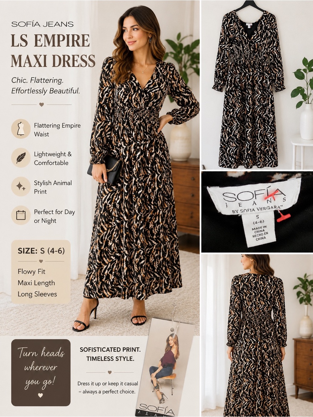Sofia Jeans by Sofia Vergara Animal Print Maxi Dress – Size S